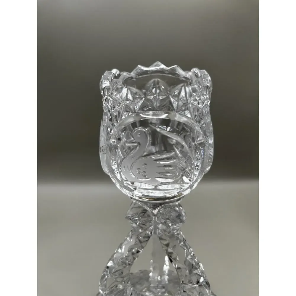 Vinatage Monarch Collection Lead Crystal Swann, Diamond Cut Taper Candle Holder